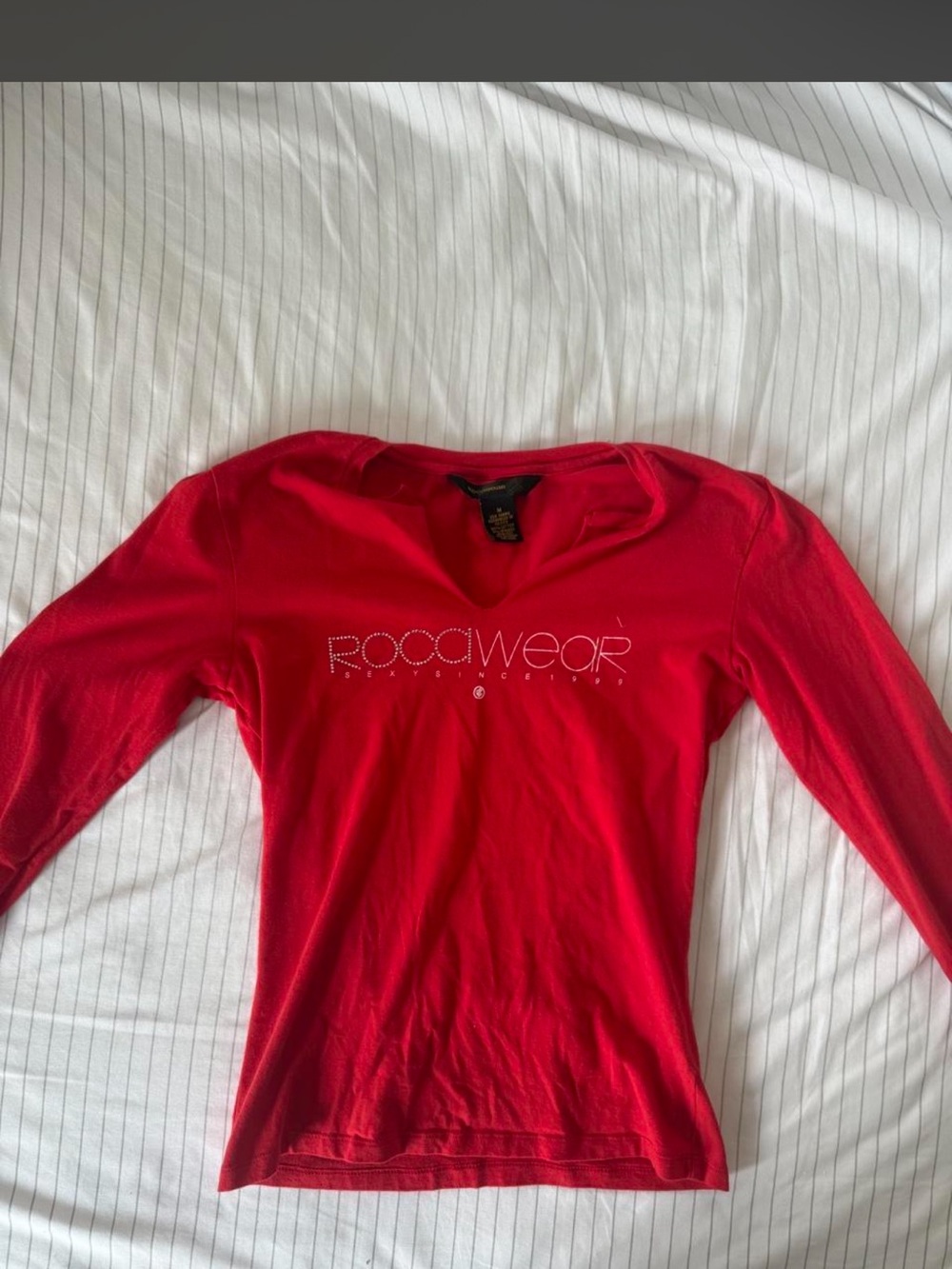 Vintage Rocawear Rhinestone Logo Red Long Sleeve Top - Size Medium